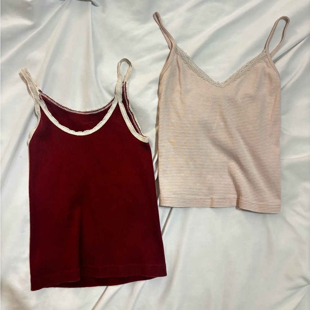 Brandy Melville Elegant Lace Trim Tank Set - Red and Pink